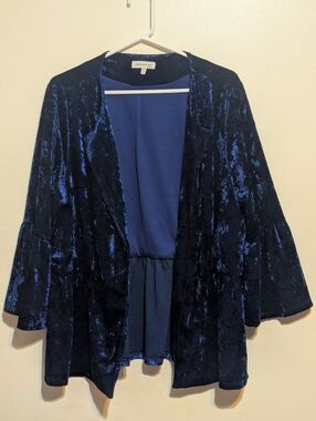 Faith And Joy By Monteau Blue Crushed Velvet Peplum Jacket - 3XL